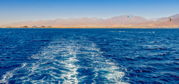 View on Aqaba gulf from the motorboat stock photo