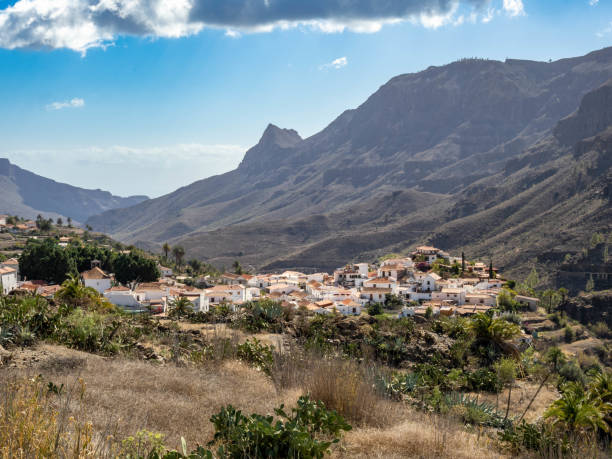 View on Fataga village located in Grand Canary, Canary Islands, Spain stock photo