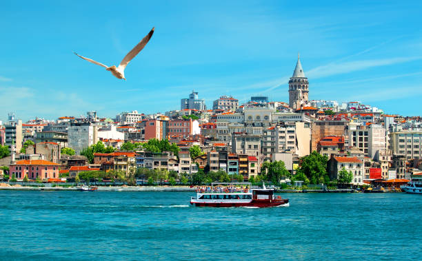 uitzicht op istanbul stad - galata stockfoto's en -beelden