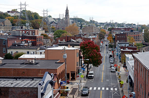 View on Manayunk Main Street in Philadelphia stock photo