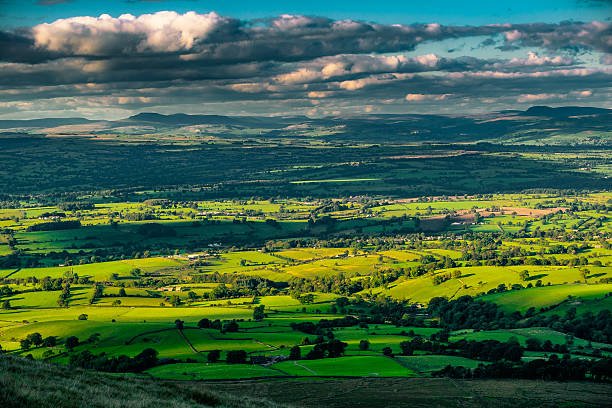 View on Norh East From Pendle Hill View on North East From Pendle Hill. England. Lancashire. September. 2016. lancashire stock pictures, royalty-free photos & images