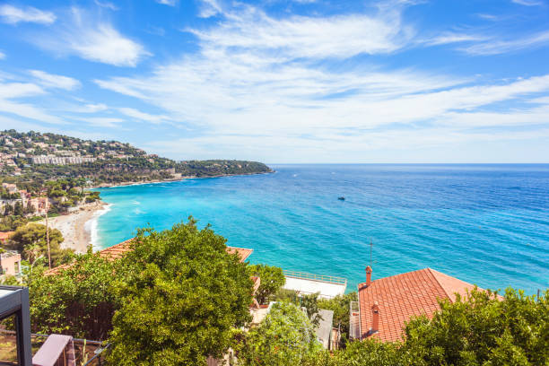 View on Roquebrune-Cap-Martin peninsula on azure coast in Provence, France stock photo