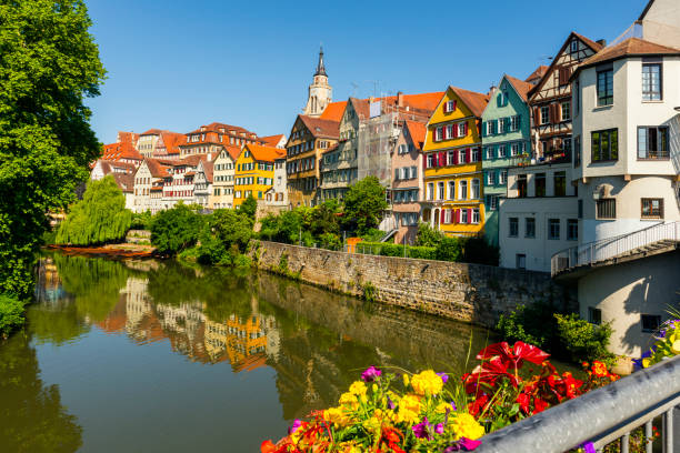 view over old town and Neckar River in Tübingen view over old town and Neckar River in Tübingen baden baden stock pictures, royalty-free photos & images
