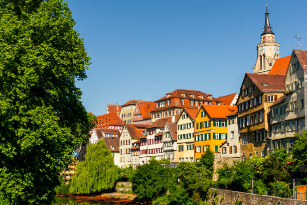 view over old town and Neckar River in Tübingen view over old town and Neckar River in Tübingen baden baden stock pictures, royalty-free photos & images