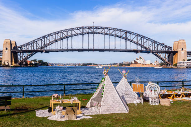 View over Sydney Harbor from Blues Point Reserve, McMahons Point, Sydney Australia. stock photo