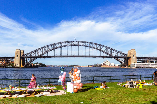 View over Sydney Harbor from Blues Point Reserve, McMahons Point, Sydney Australia. stock photo