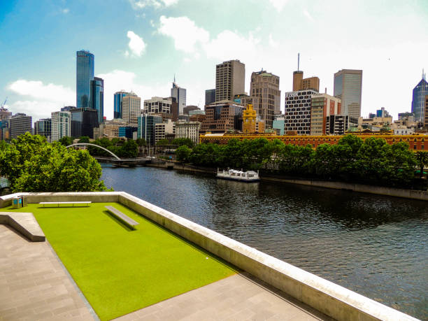View over the skykine of Melbourne in Australia stock photo