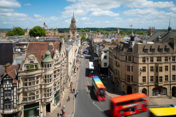 View over Traffic Junction in Central Oxford, England stock photo