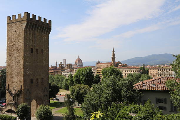 View to Porta San Niccolò and historic Florence, Tuscany Italy stock photo