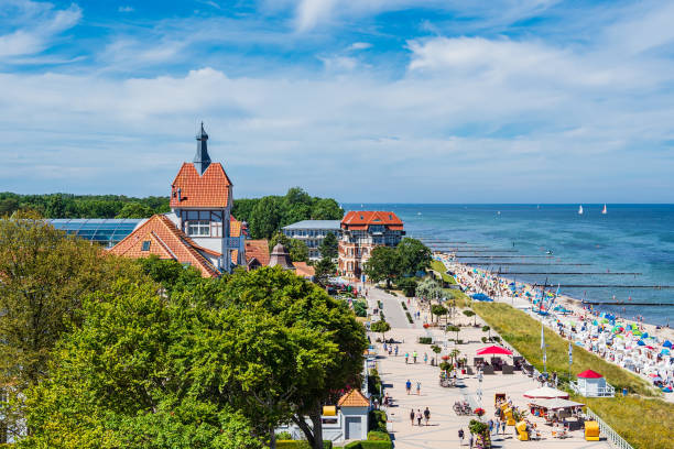 View to the beach and city Kuehlungsborn, Germany stock photo