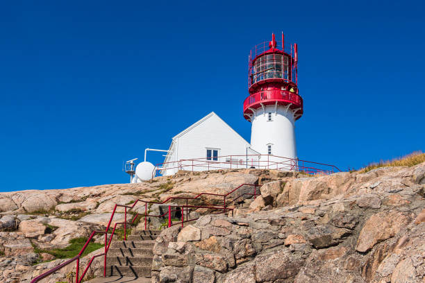View to the lighthouse Lindesnes Fyr in Norway stock photo