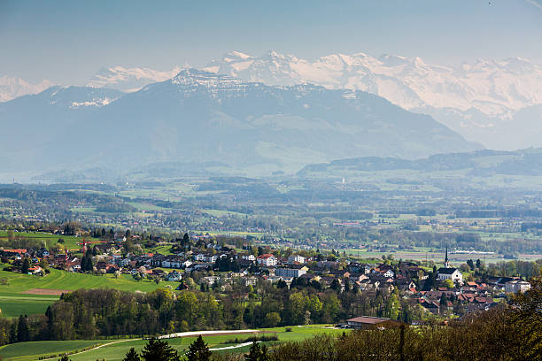 View to the Mountain Rigi View to the Mountain Rigi, near Zurich, Switzerland in April 2015 aargau canton stock pictures, royalty-free photos & images