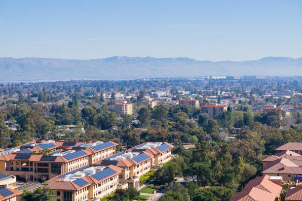 View towards Palo Alto, Stanford and the towns of south San Francisco bay stock photo