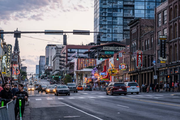 View up Broadway in Nashville stock photo