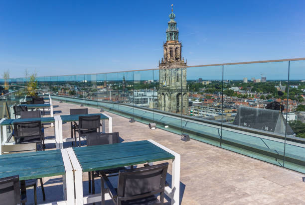Viewing patform on top of the Forum overlooking the city center in Groningen Viewing patform on top of the Forum overlooking the city center in Groningen, Netherlands groningen city stock pictures, royalty-free photos & images
