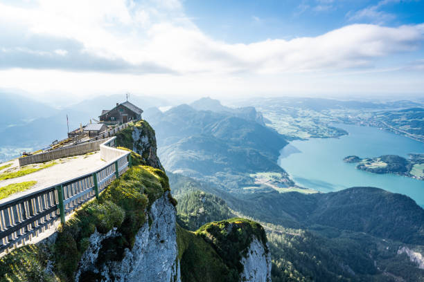 Viewpoint on Schafberg mountain summit in Salzkammergut, Upper Austria Austria, Europe, Wolfgangsee, Hill, Mondsee fuschl lake stock pictures, royalty-free photos & images