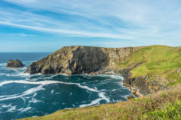 Views from Tintagel towards Bossiney Haven stock photo