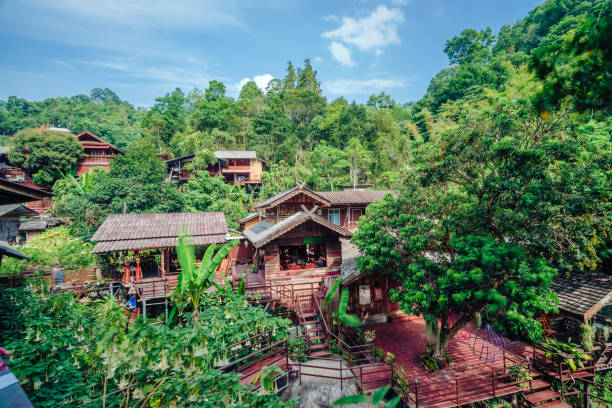 Village in mountain of Thailand stock photo