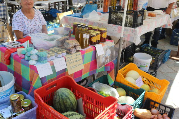 Village market in Patamos stock photo