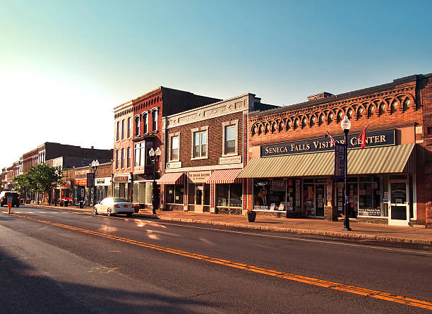 village of Seneca Falls village of Seneca Falls before sundown main street stock pictures, royalty-free photos & images