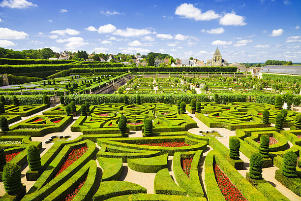 Villandry Chateau gardens panoramic stock photo