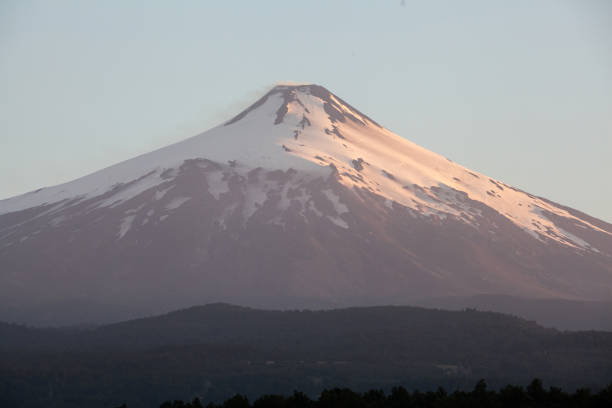 view of the Villarrica volcano, from the city of Pucon, Chile