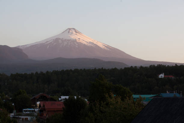 view of the Villarrica volcano, from the city of Pucon, Chile