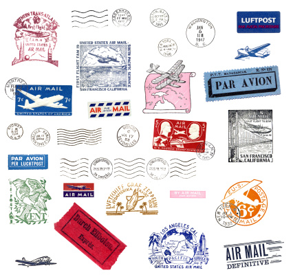 Vintage airmail labels and stamps from all over the world. all stamps are cancelled