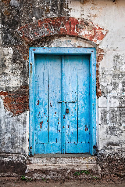 Vintage blue door stock photo