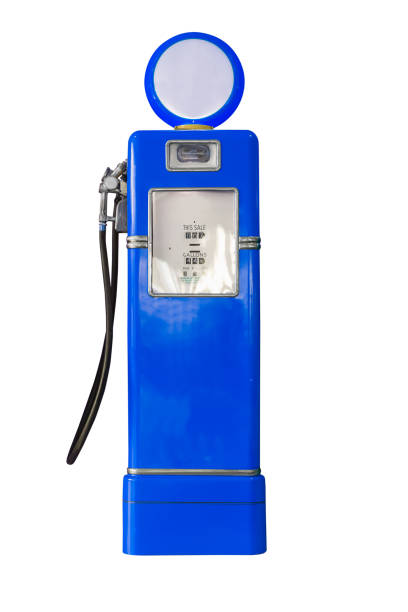 bomba de combustible vintage azul sobre blanco - gas pump fotografías e imágenes de stock