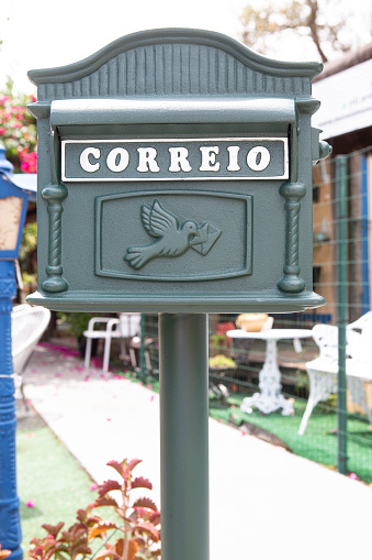 Vintage Brazilian mailbox marked Correio (mail) in Sao Paulo city, Brazil