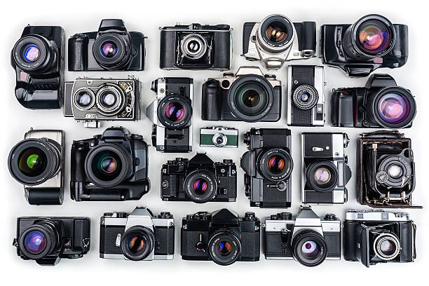 Vintage Cameras. Set of vintage film photo cameras. machinery photos stock pictures, royalty-free photos & images
