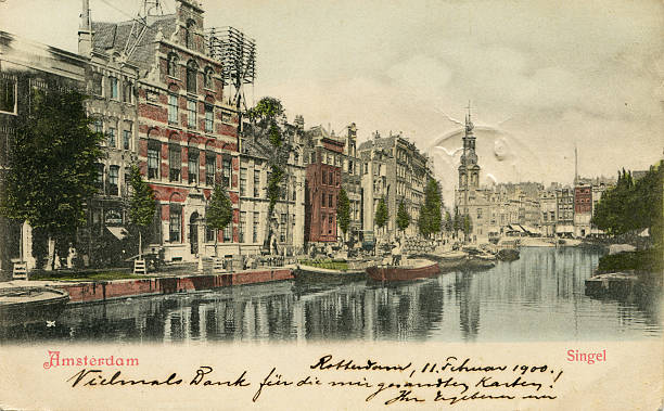Vintage card sent the 11 February 1900 from Rotterdam stock photo