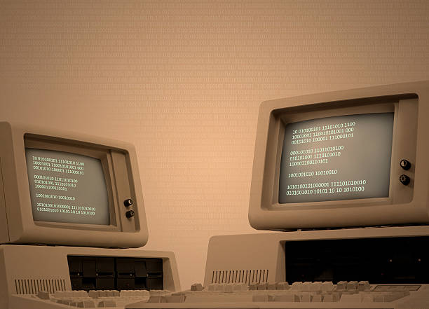 Vintage computer technology background with binary code stock photo