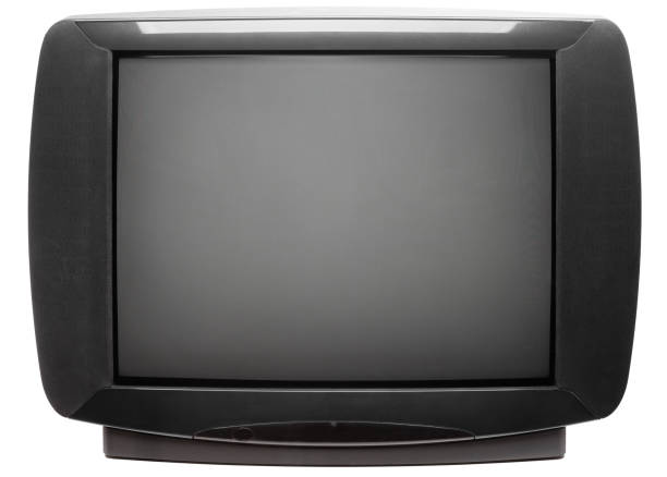 Vintage CRT TV set front isolated on white Vintage large screen stereo CRT television set isolated on white background 90s television set stock pictures, royalty-free photos & images