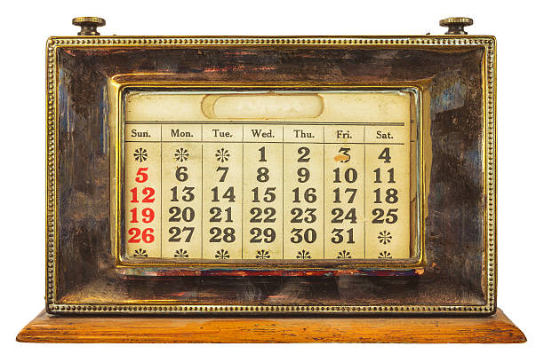 Vintage desktop calendar isolated on white stock photo
