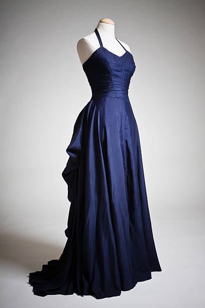 Vintage Fashion Vintage 40s blue, sleeveless evening gown with beading detail on the bodice. evening gown stock pictures, royalty-free photos & images