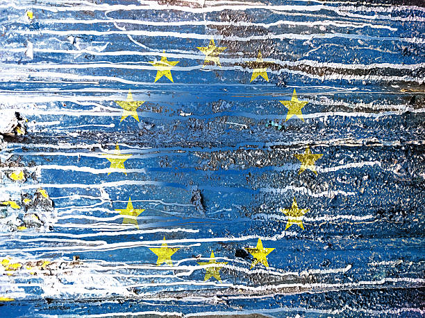 Vintage Flag of European Union, painted on a grunge wall stock photo
