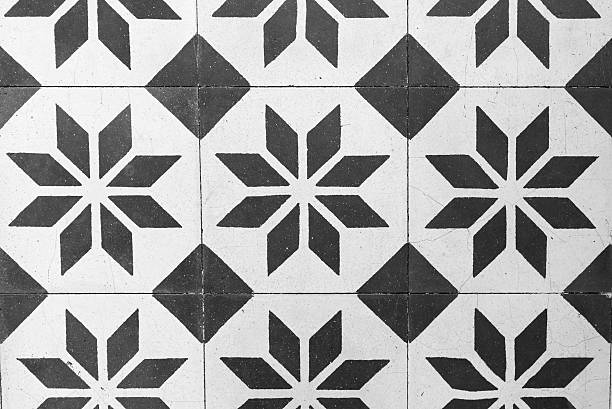 Vintage Floral Pattern Wall Paper Vintage Floral Pattern Wall Paper in Black and White tiled floor photos stock pictures, royalty-free photos & images