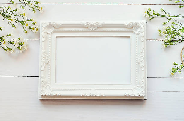 vintage frame on white wooden background - fotografi bild bildbanksfoton och bilder