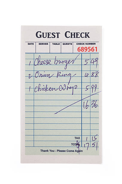 Vintage guest check with menu items and totals stock photo