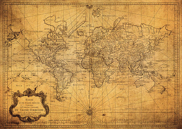 vintage map of the world 1778 - atlantische oceaan stockfoto's en -beelden