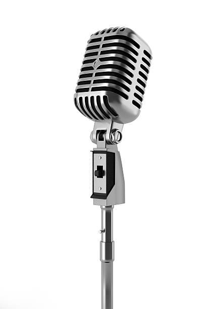 vintage mikrofon isoliert auf weißem hintergrund - mikrofon stock-fotos und bilder