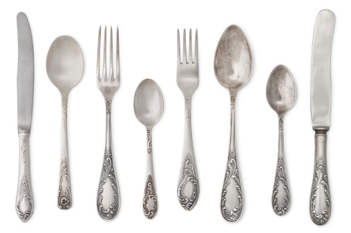 vintage old cutlery isolated on white background