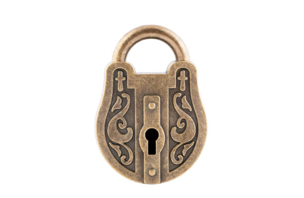 Vintage padlock isolated on white background with clipping path stock photo