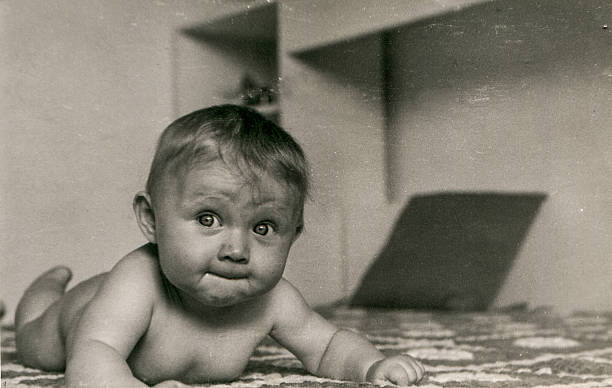 Vintage photo of baby girl stock photo