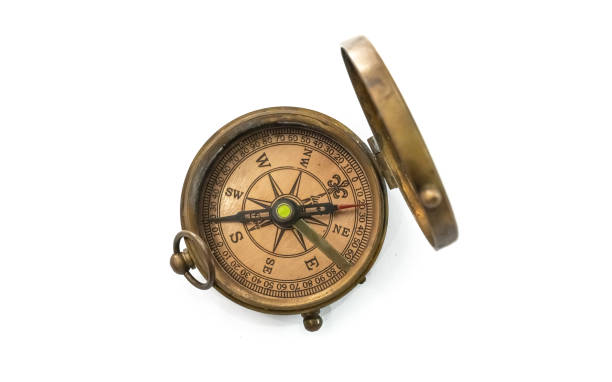 Vintage Photo Vintage Compass On White Background brass photos stock pictures, royalty-free photos & images