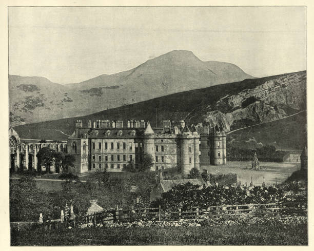 Vintage photograph of Holyrood Palace, Edinburgh, Scotland, Victorian 19th Century stock photo