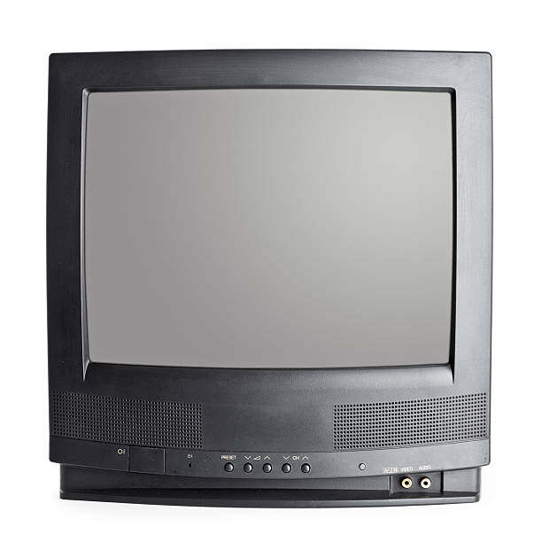 Vintage portable TV set isolated on white Vintage black Television set isolated on white background 90s television set stock pictures, royalty-free photos & images