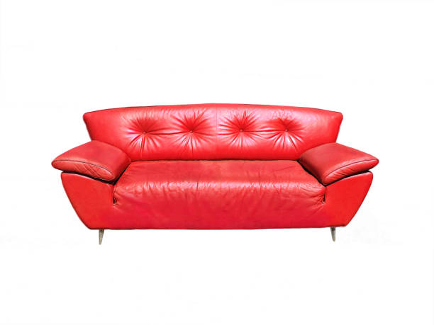 Vintage retro red sofa isolated on white background stock photo
